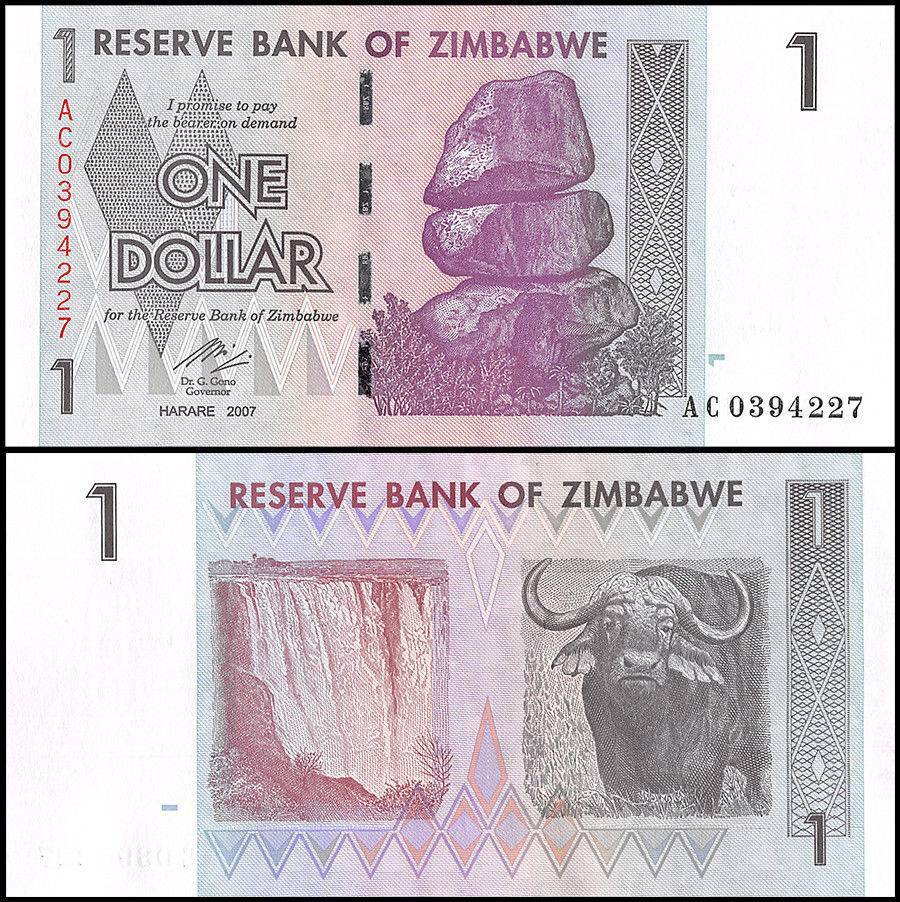 Zimbabwe 1 Dollar, 2007, P-65, UNC