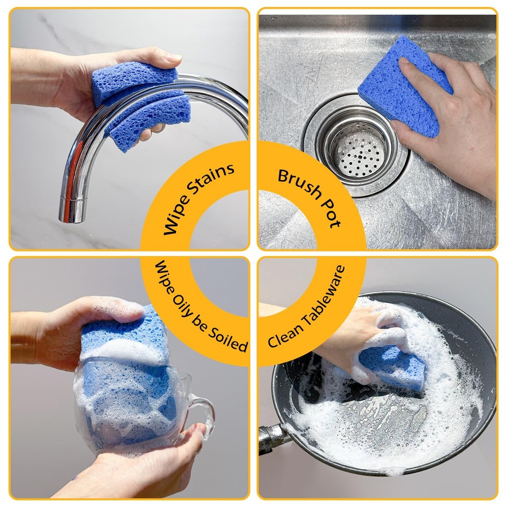 Large Cellulose Sponges, 12 Pack, Durable Dish Sponges, Compressed Packaging