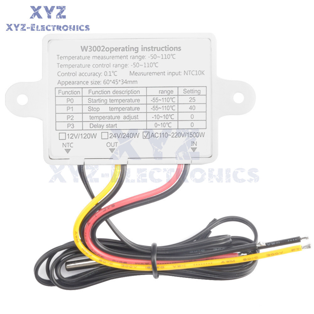 W3002 AC 110-220V Digital Temperature Controller Microcomputer Thermostat Probe