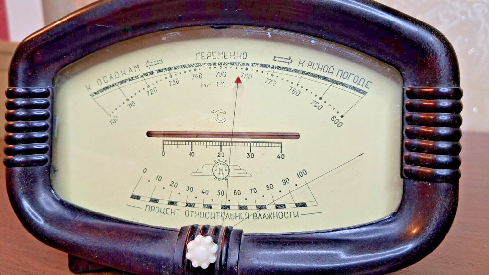 Vintage Soviet Bakelite Barometer Thermometer 1950s USSR.