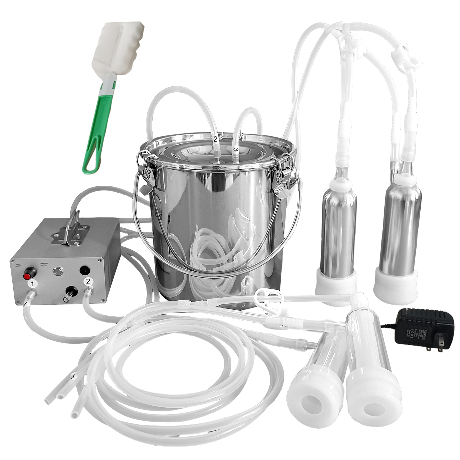 9L DualHead Sheep Goat Cow Milking Machine Vacuum Impulse 304 Steel Pump Milker-