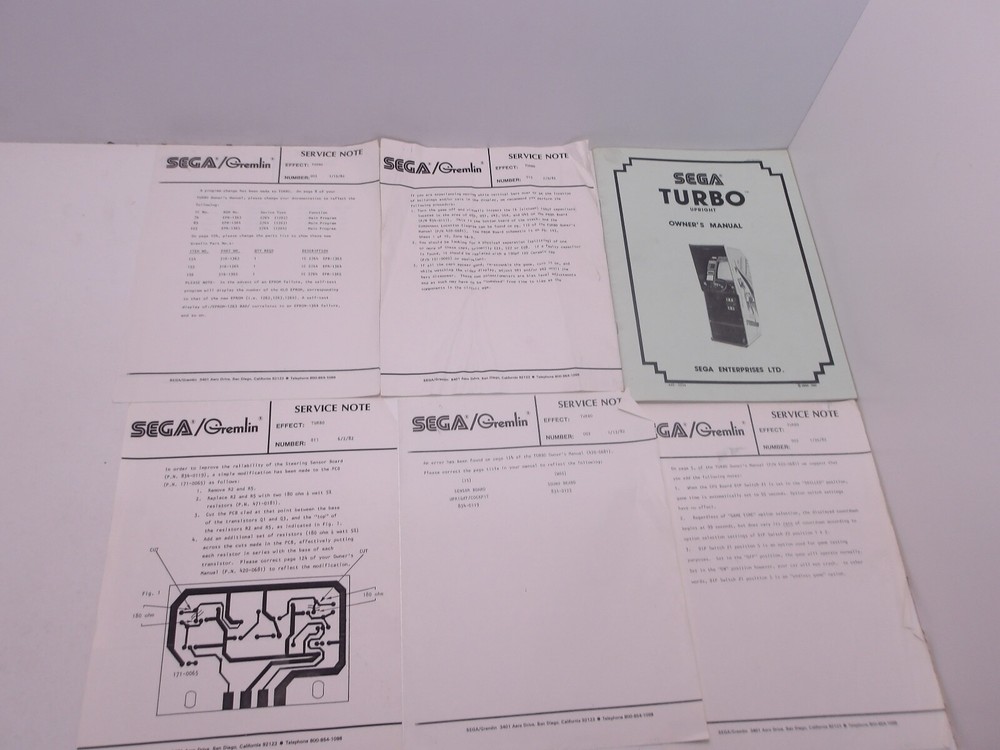 Sega: - Turbo Upright - Distributors Complete Paperwork Set