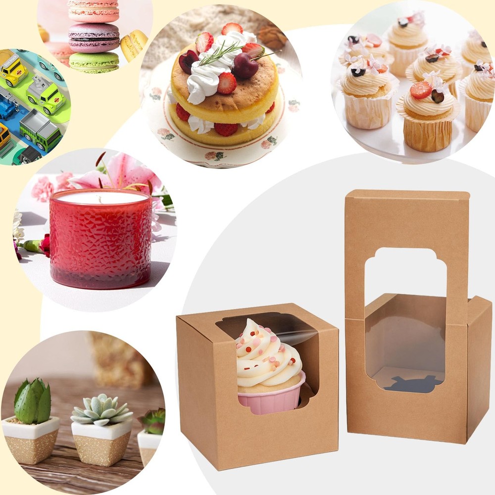 Individual Cupcake Boxes 20 PCS 3.5" Pre-Assembled with Window Inserts