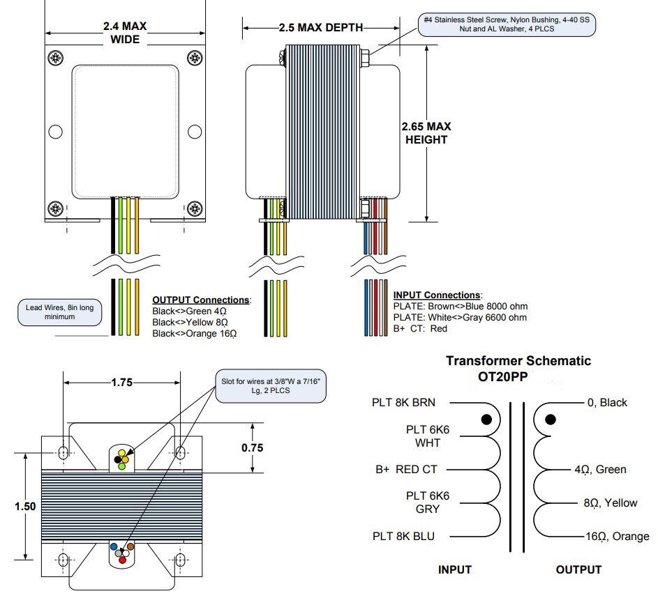 OT20PP- VC87 Output transformer 25VA & 8K/6K6 to 4/8/16 ohm
