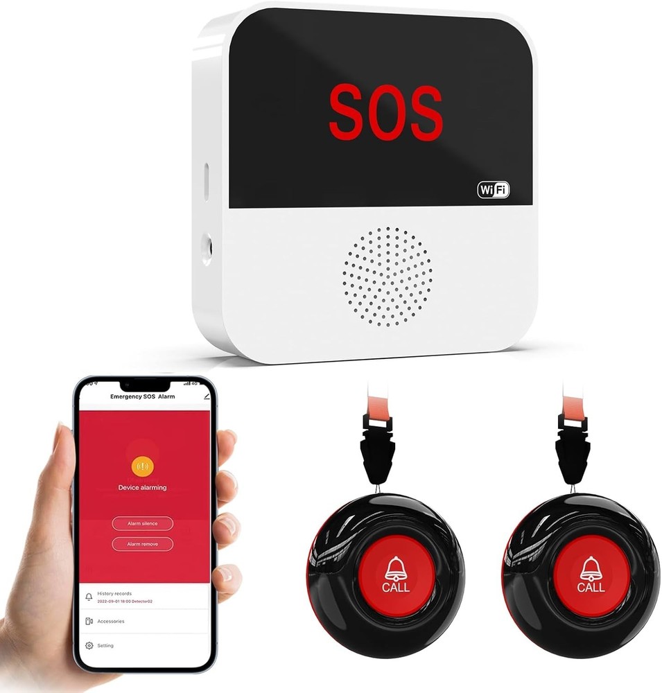 Emergency Call Button System - 2 SOS Panic Buttons Compatible with Smartphones