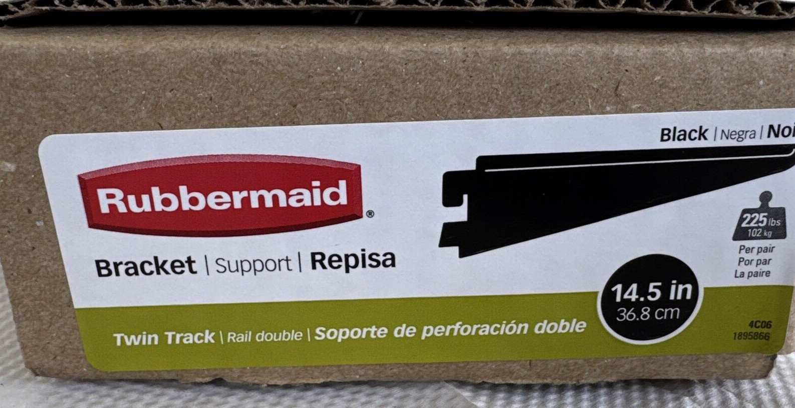 16 Rubbermaid Brackets Twin Track Bracket 14.5” BLACK FG4C0602BLA