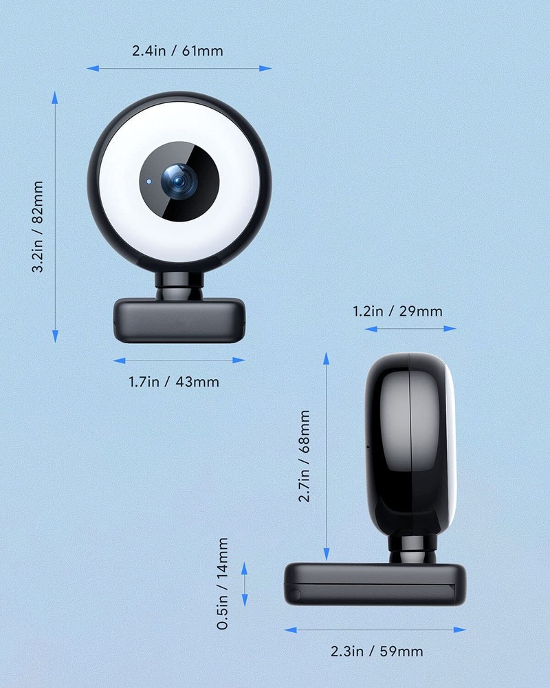 1080P Webcam with Ring Light, Autofocus Streaming Webcam, Web Camera