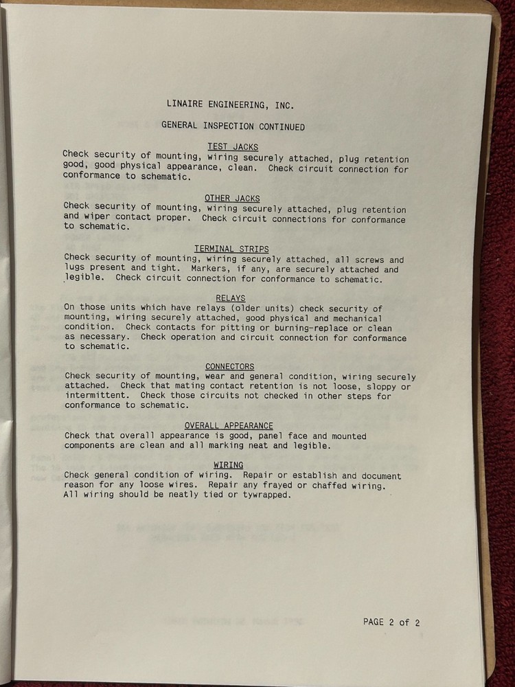 LINAIRE ENGINEERING LSX 4 TEST PANEL MANUAL