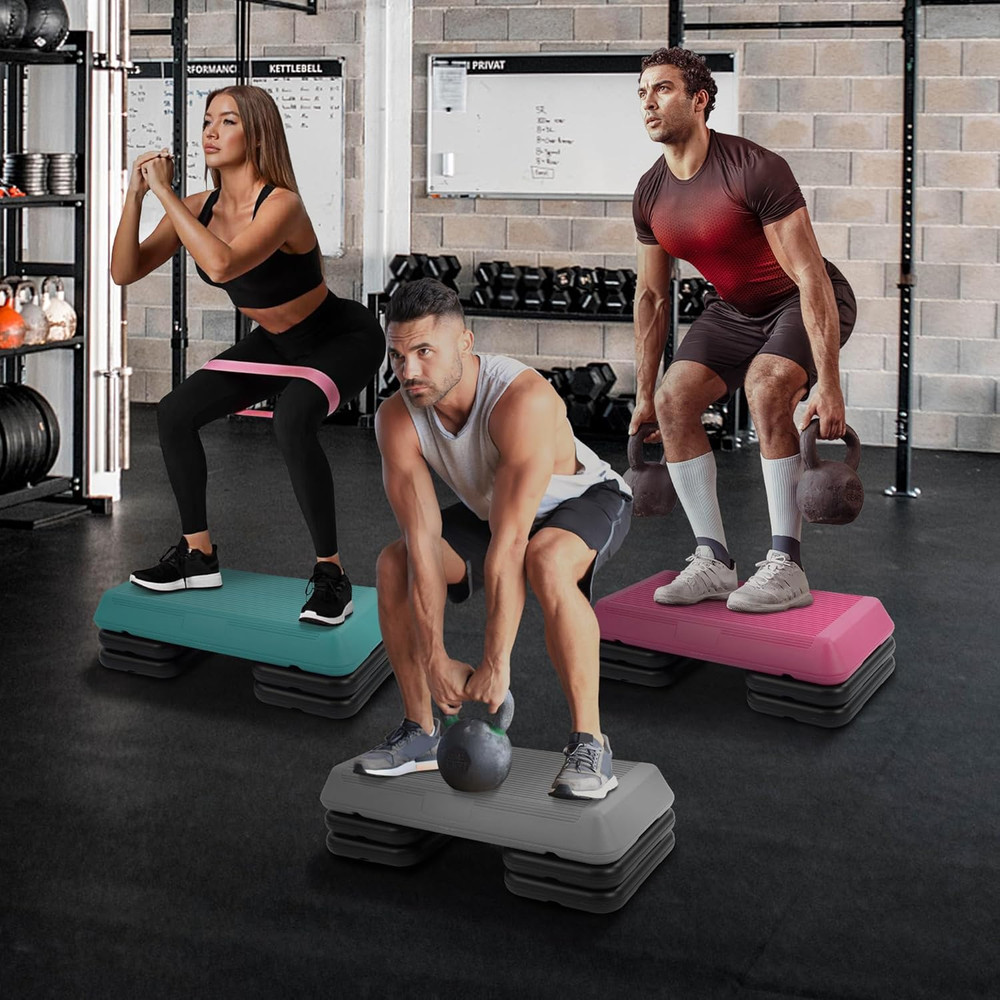 Step Aerobic Platform, Exercise Step with 5 Levels Adjustable Height, 4 Stackabl