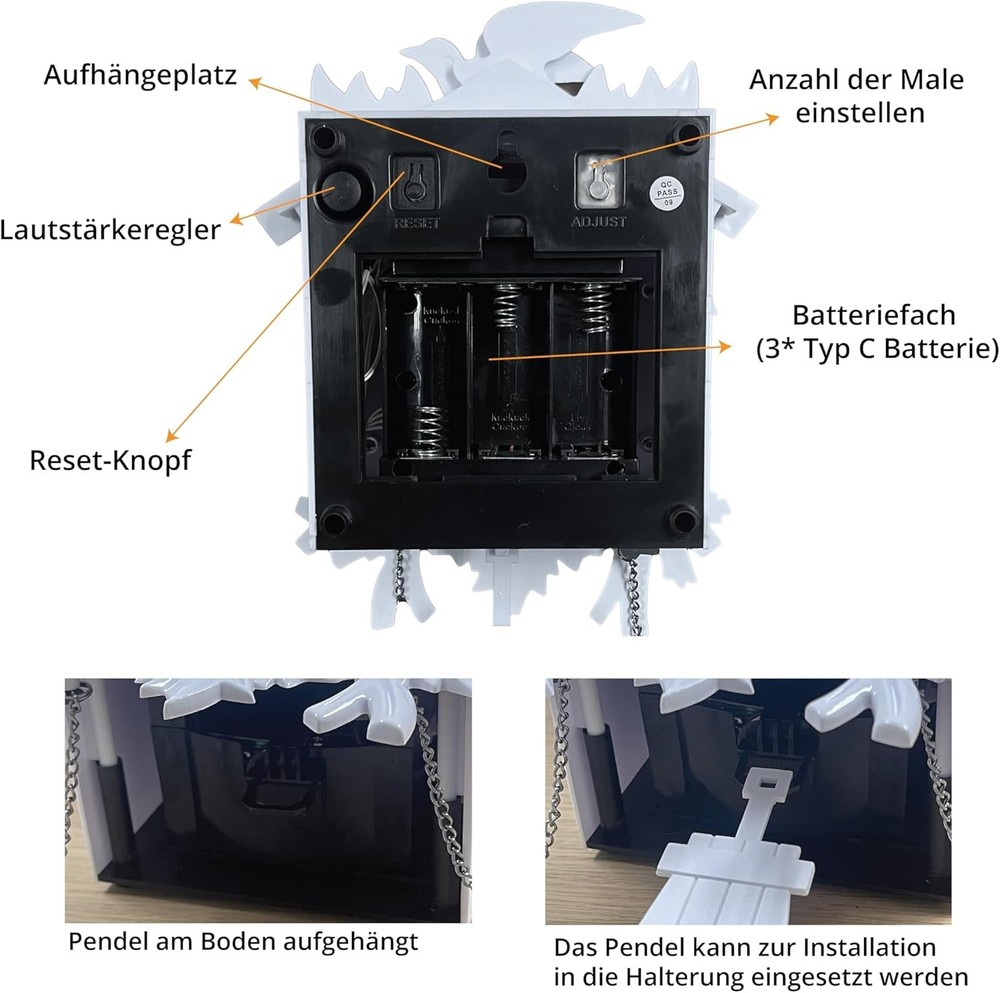 Charming White Cuckoo Clock for Christmas, Volume Adjustable & Elegant Design