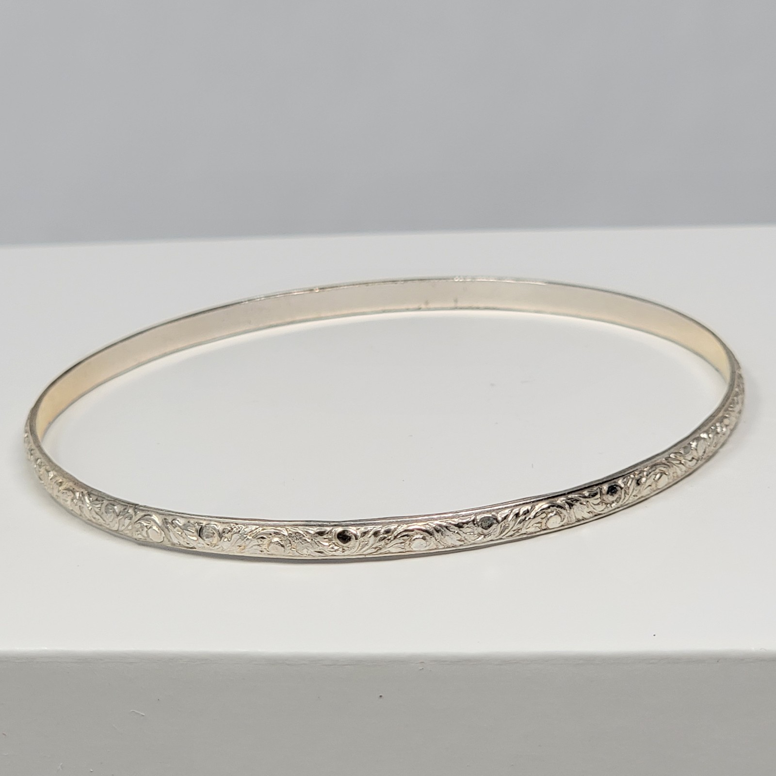 Vintage Sterling Silver 925 FANCY Bangle Bracelet Size 8.25" 3.5mm