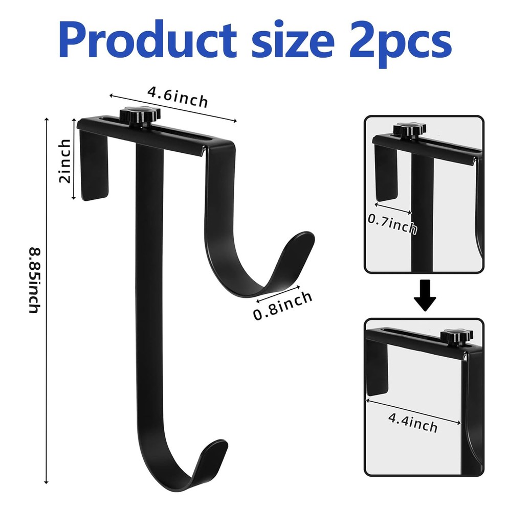 2pcs Double Pool Fence Hooks Adjustable Pool Pole Hanger Rustproof Black