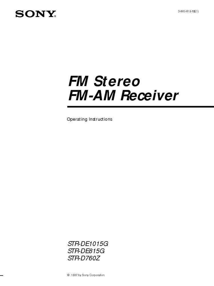 Sony STR-DE815G Amplifier / Receiver Owners Instruction Manual