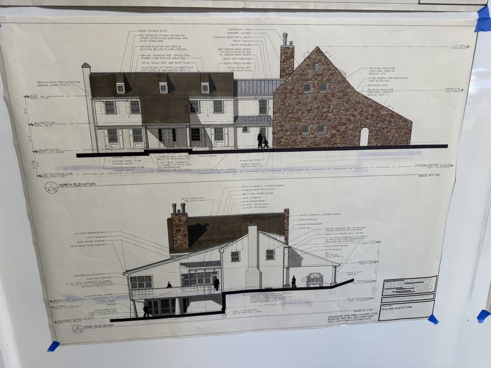 Architectural Renderings 4 Sheets Hand-Colored Elevations 30x42 Design Drawings
