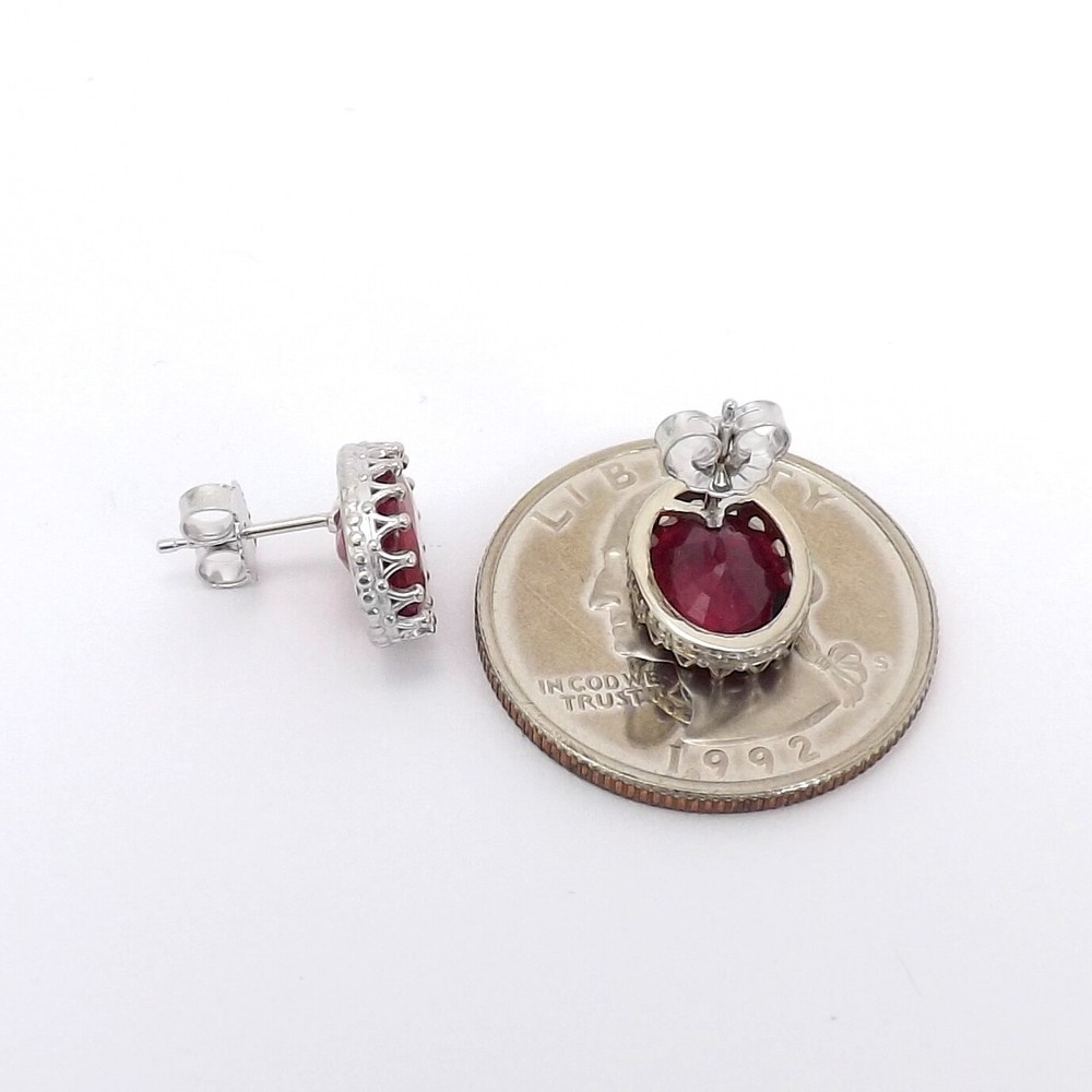 14k White Gold Oval Crown Setting Stud Earrings Natural Ruby July Birthstone New