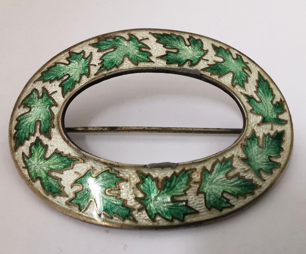 Large Vintage Solid Silver & Enamel Buckle Brooch
