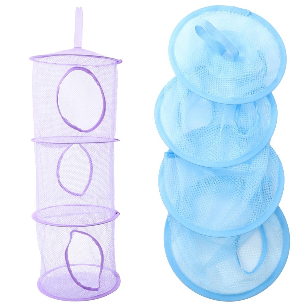 2 Pcs Foldable Mesh Hanging Nets Multi Layer Drying Basket For Socks Clothes