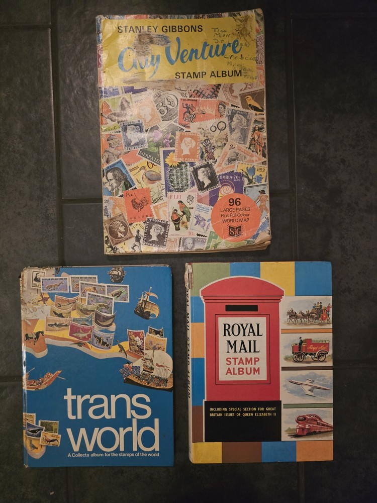 3x Vintage Stamp Albums / Books. Used Empty. Trans World Gay Venture Royal Mail
