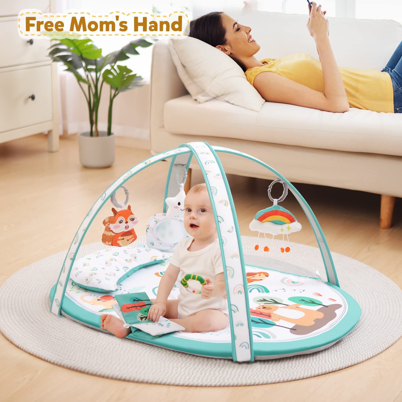 Baby Play Gym, ibabejoy Stage-Based Play Gym with 2 Machine Washable Mat Cove...