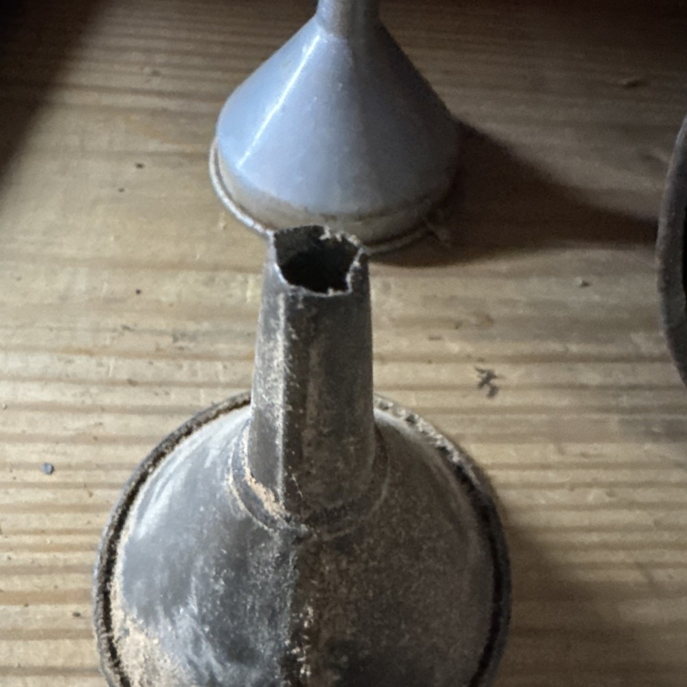 6 Galvinized Funnels All Different Sizes