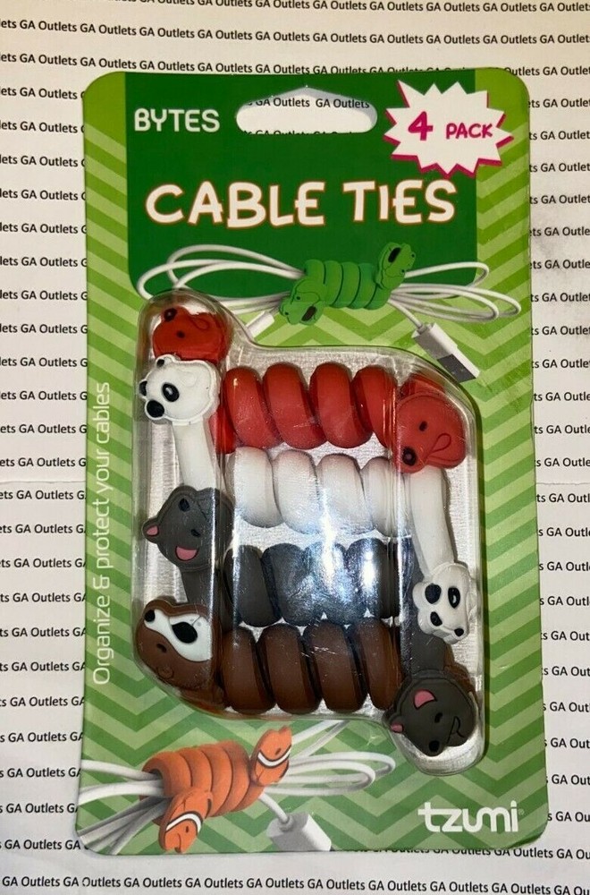 4 Pack Tzumi Bytes Cable Ties Animals
