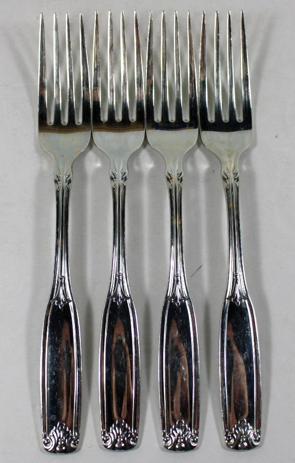4 Oneida Silver Baronet 8 inch Dinner Forks (Silverplate, 1962)