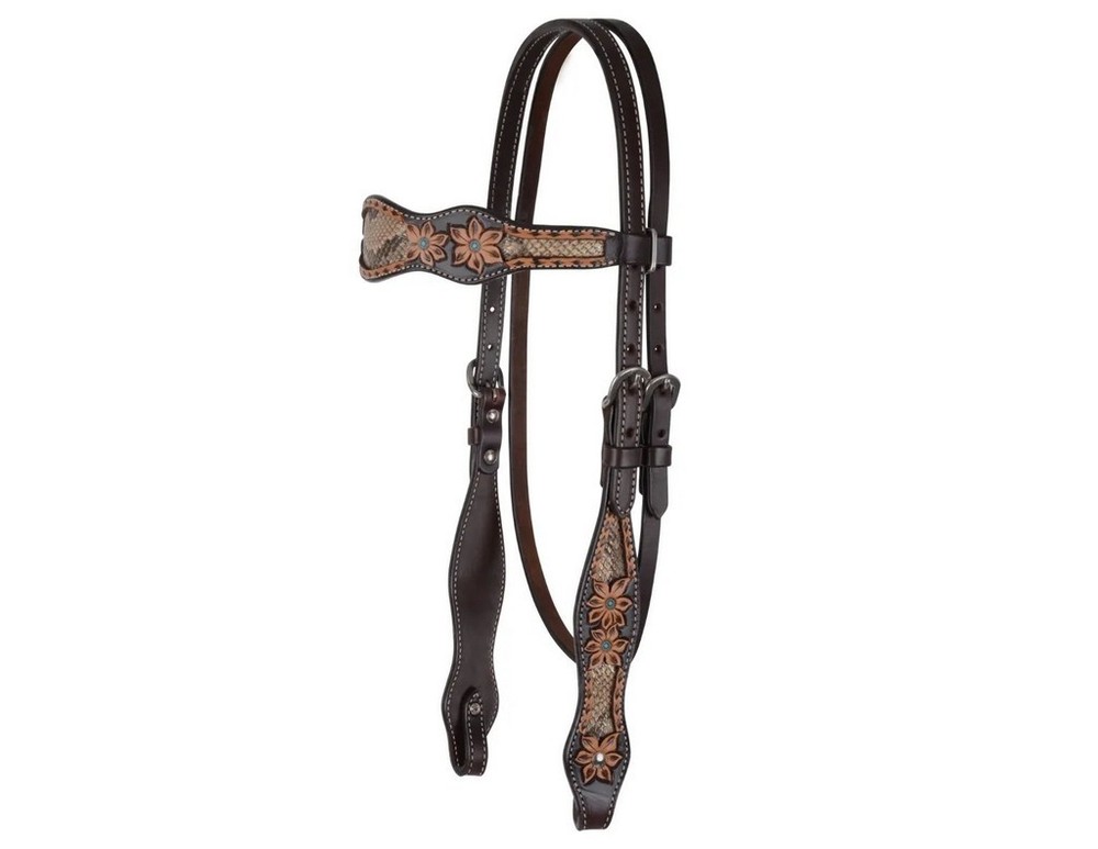 Circle Y Headstall Python Pass Leather Buckle Turquoise 1039-12-SV