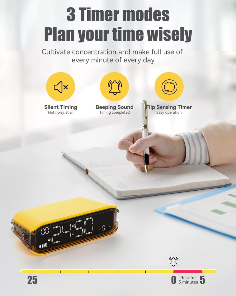 Small Digital Alarm Clock Adjustable Brightness Pomodoro Timer Heavy Sleeper