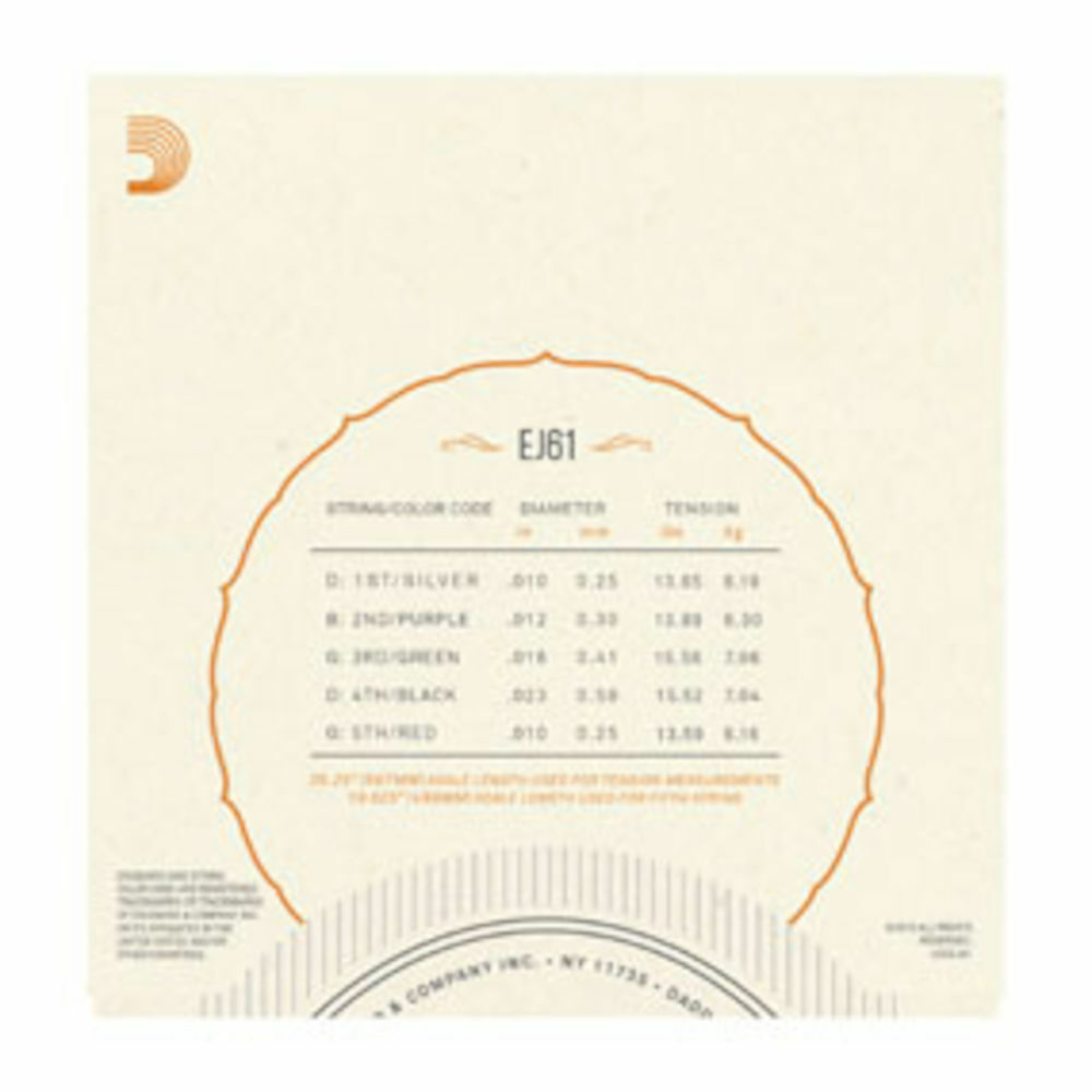 D'Addario EJ61 5-String Banjo Strings, Nickel, Medium 10-23