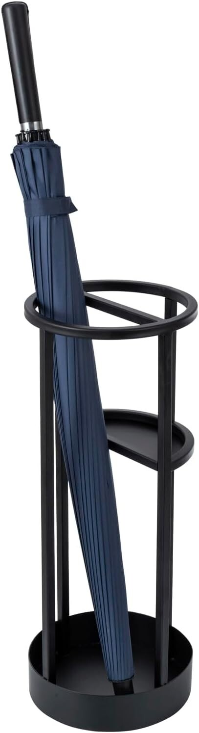 Round Black Metal Freestanding Entryway Umbrella Storage Stand, Umbrella Stand