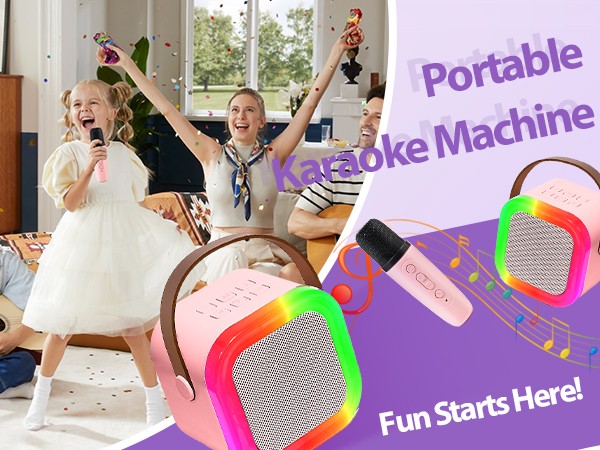 Portable Mini Karaoke Machine with Wireless Microphones and Bluetooth Speaker