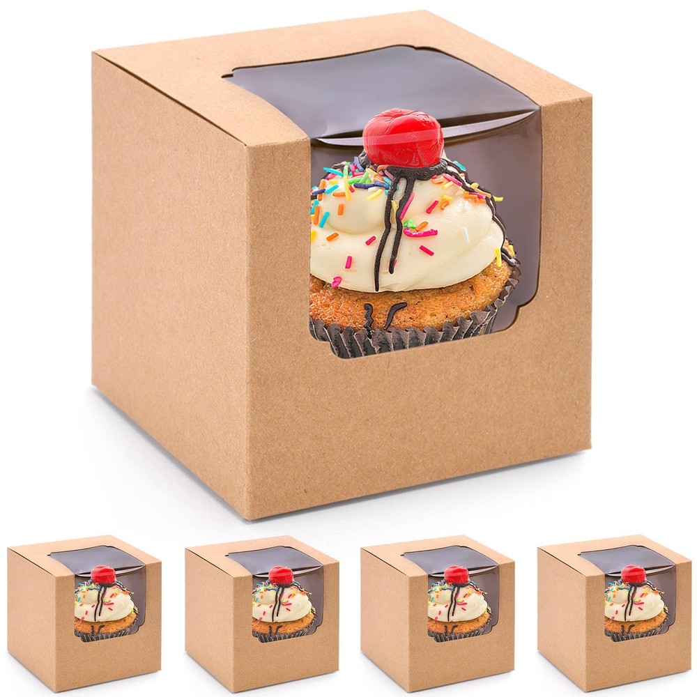 Individual Cupcake Boxes 20 PCS 3.5" Pre-Assembled with Window Inserts