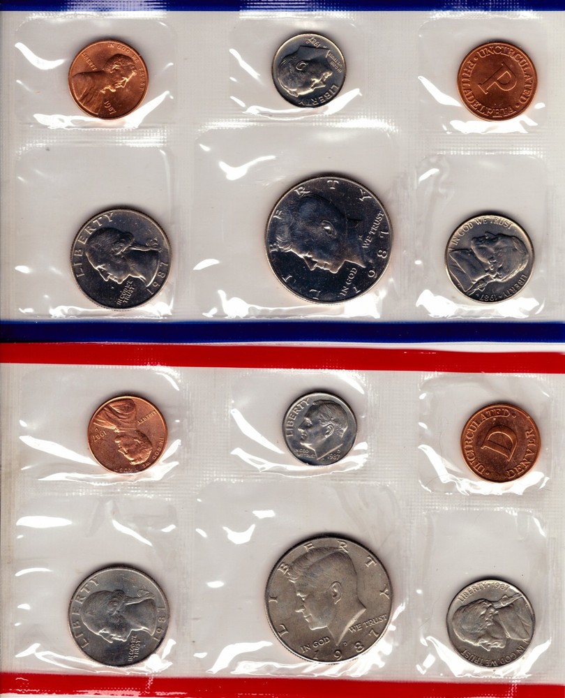 1987 P&D Mint Set US with Envelope & COA (10 Coin Set)