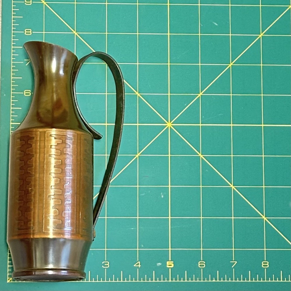Brutalist Copper Pitcher Joda West Germany Mid Century Modern Handle & Etching