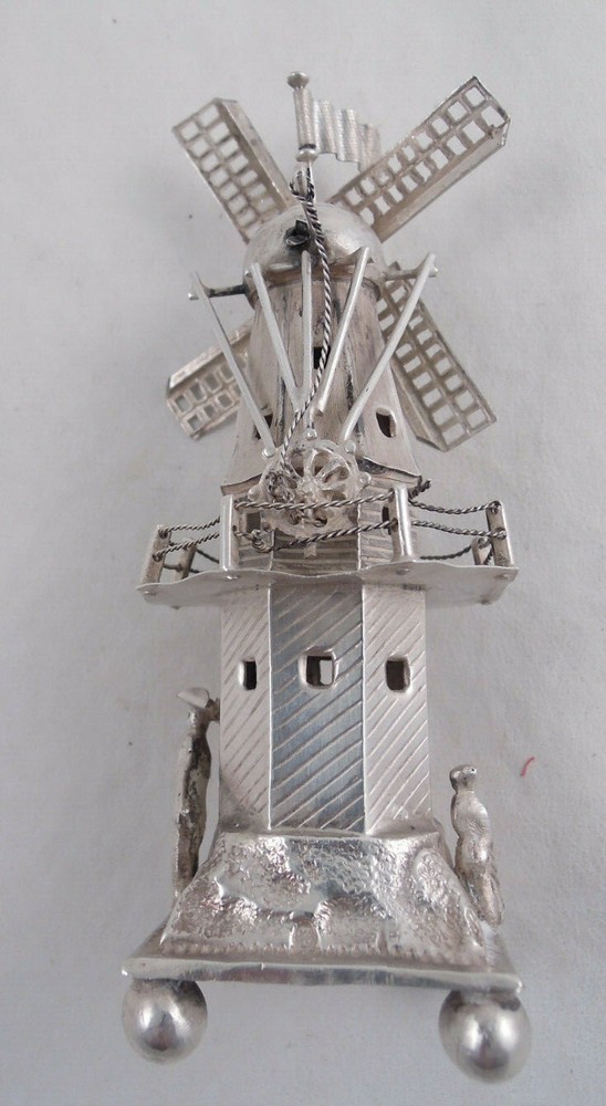 DUTCH SILVER MOVING WINDMILL FIGURINE