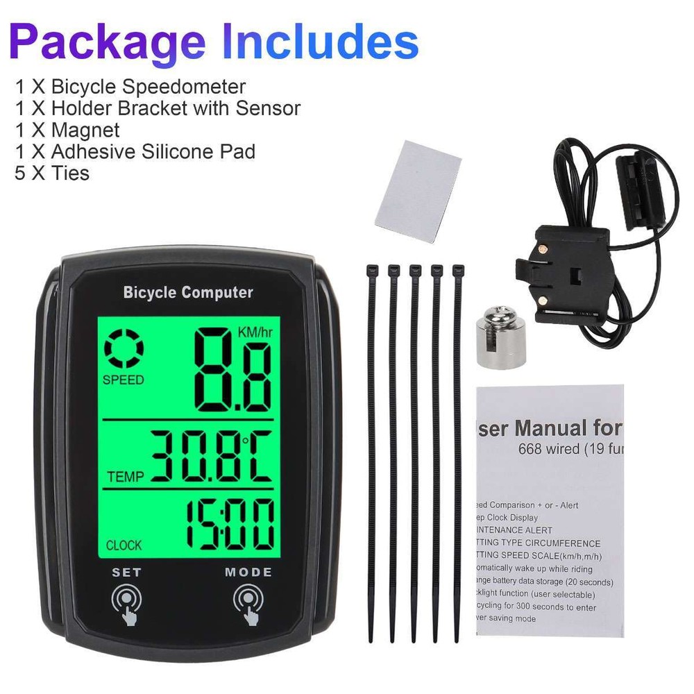 Waterproof Wired LCD Digital Cycle Bike Computer Bicycle Speedometer Odometer US