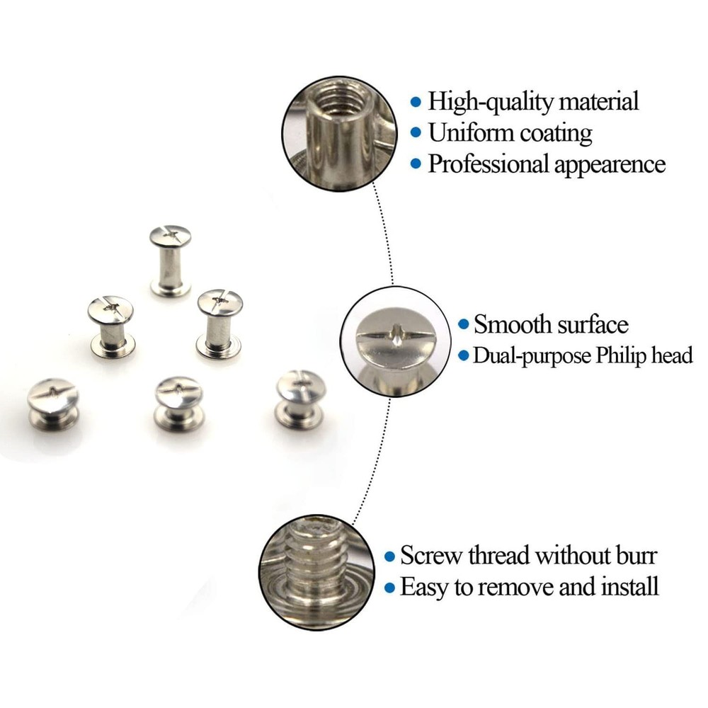90 Sets Chicago Screws Leather Rivets Assorted Kit M5 6 Sizes Silver