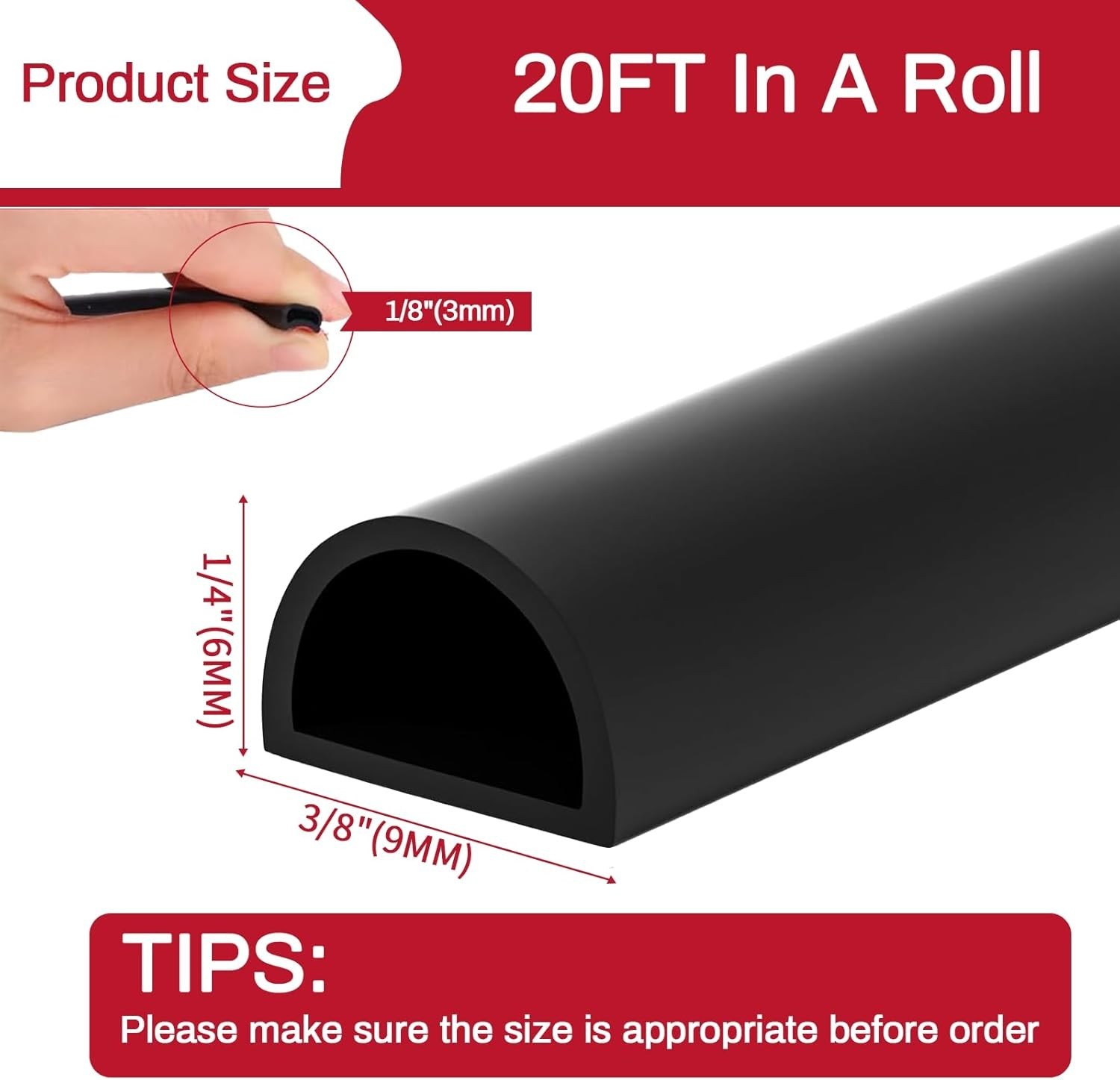 20Ft Weather Stripping 3/8"W X 1/4"T Universal Car Door Seal Strip Automotive...