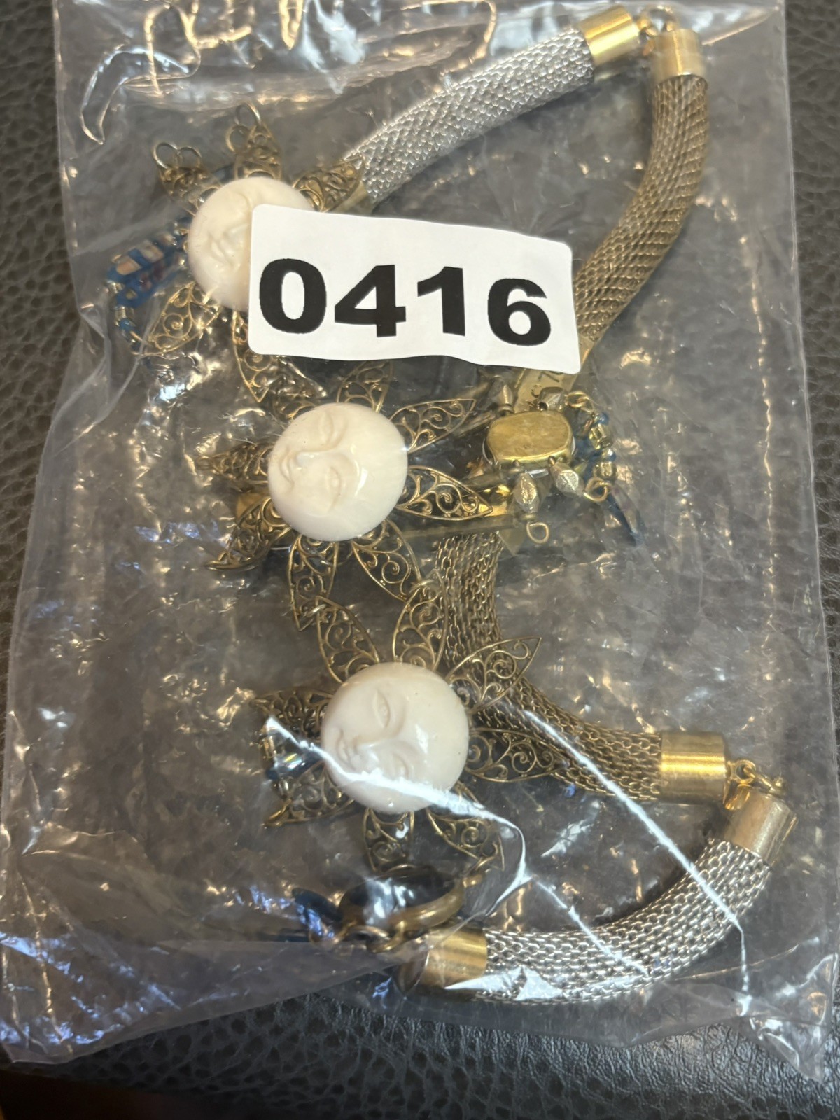 Holst + Lee Designer Celestial Sun Face Flower Chunky Necklace Gold Silver Tone