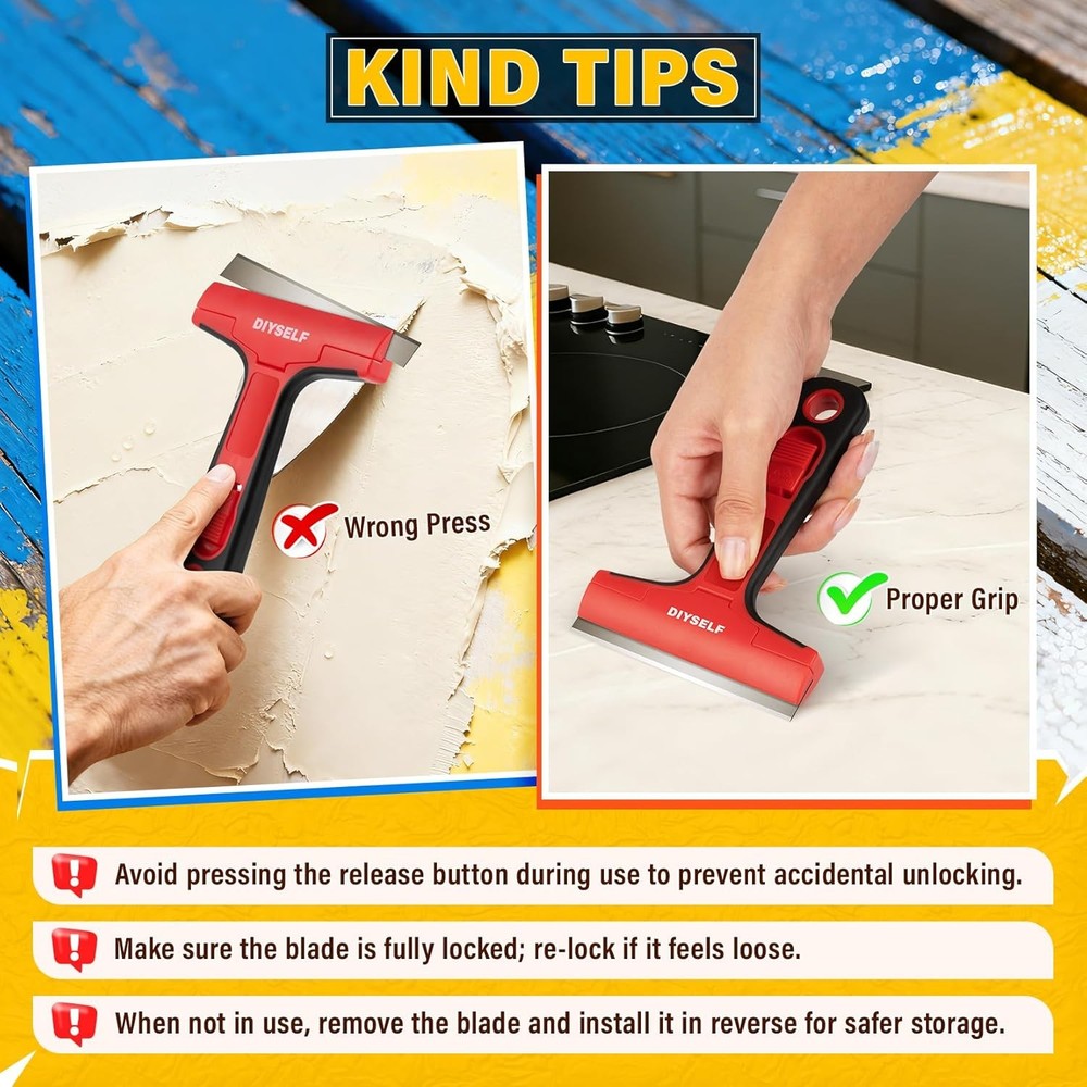 DIYSELF Razor Blade Scraper, 1 Pack Scraper Tool with 10pcs 4-Inch Blades, Razor