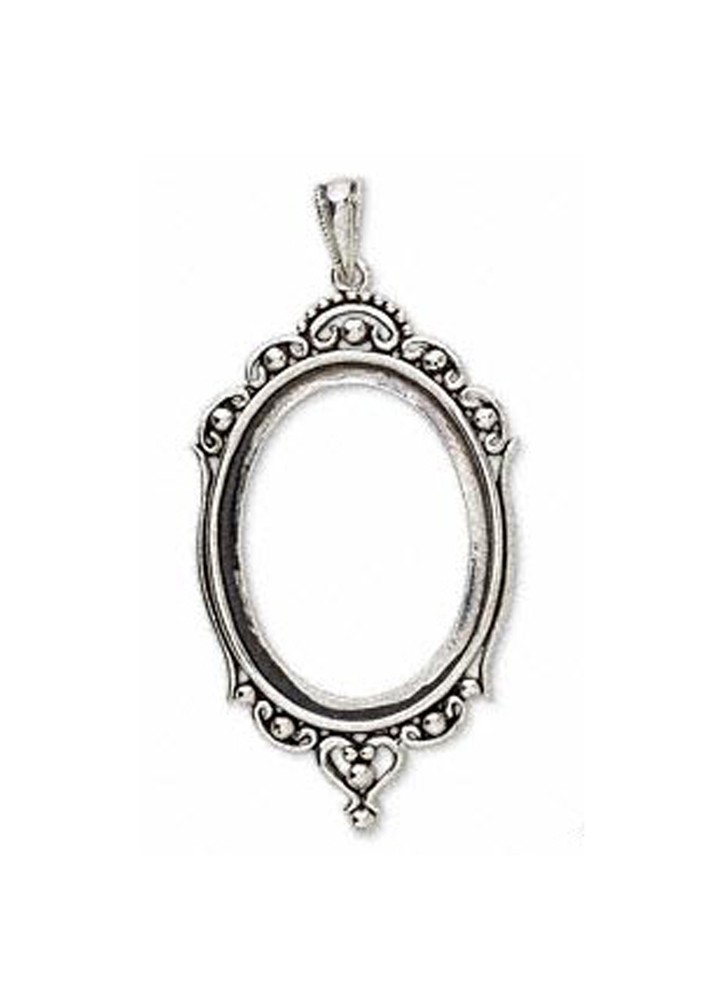 Antique Silver Plated Cabochon Pendant Setting 40MM