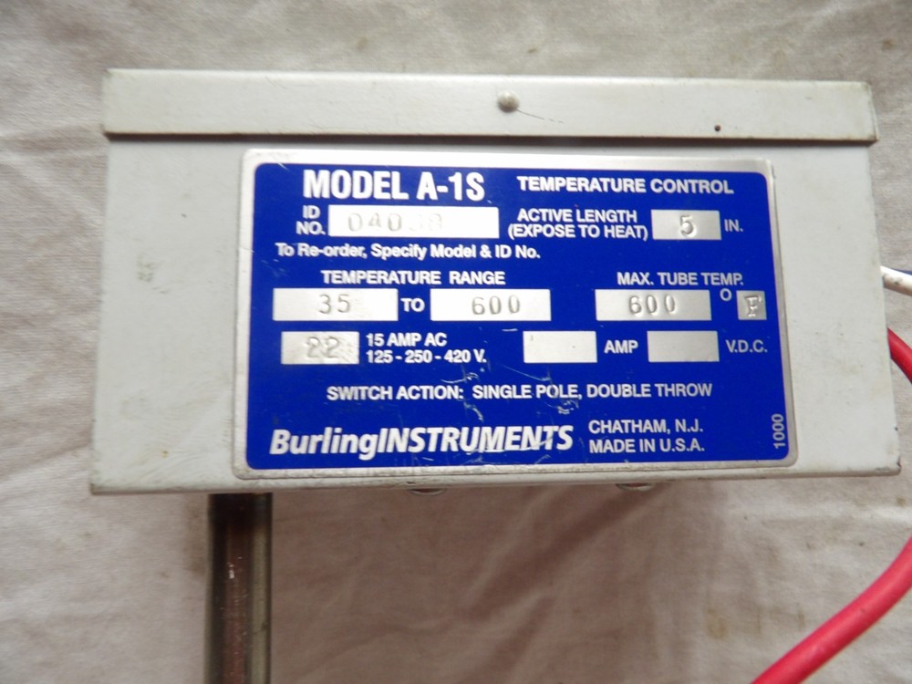 Burling Instruments A-1S Temperature Control Switch Temp Set 400F