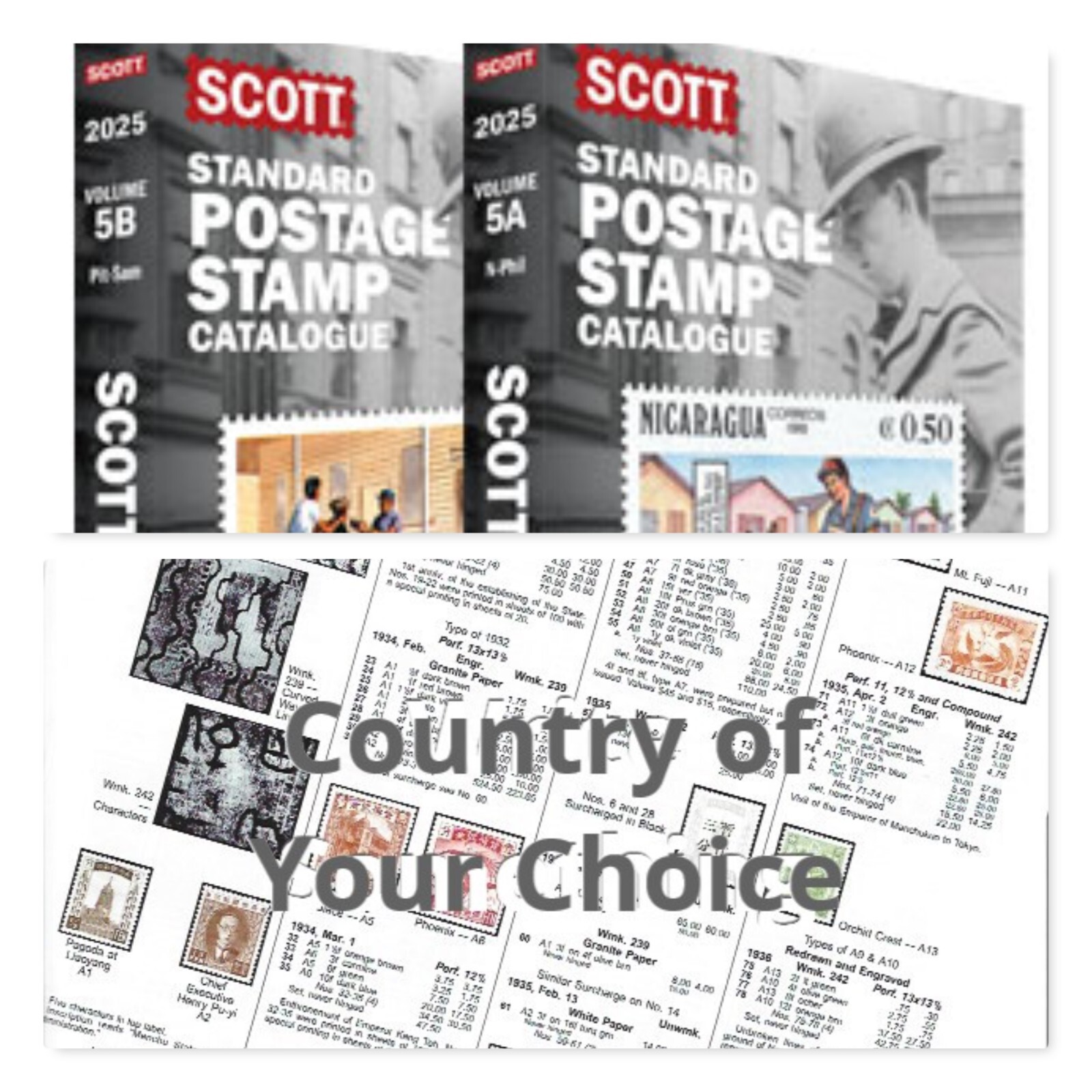 Country Pages from 2025 Scott Standard Postage Stamp Catalog 5A-5B FREE US SHIP