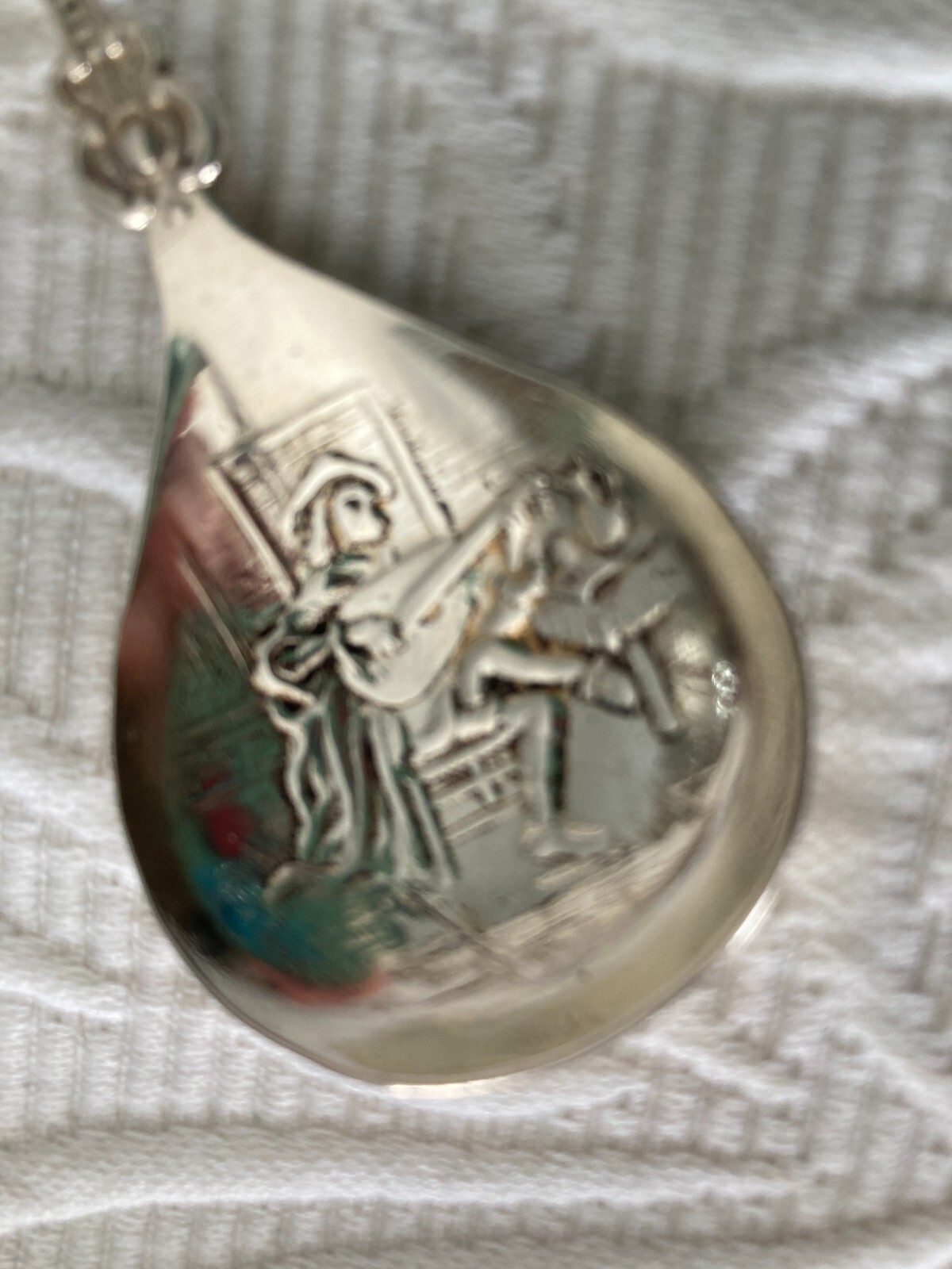 Vintage Silverplate Dutch 90 SOUVENIR SPOON Delft Windmill Lute Player VERY NICE