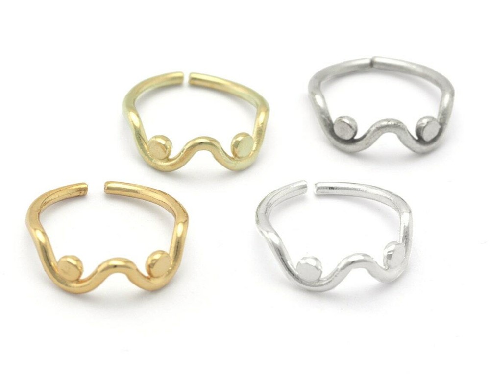 Boobs Ring Adjustable Brass-Antique silver-Shiny silver -Shiny Gold Plated 4618