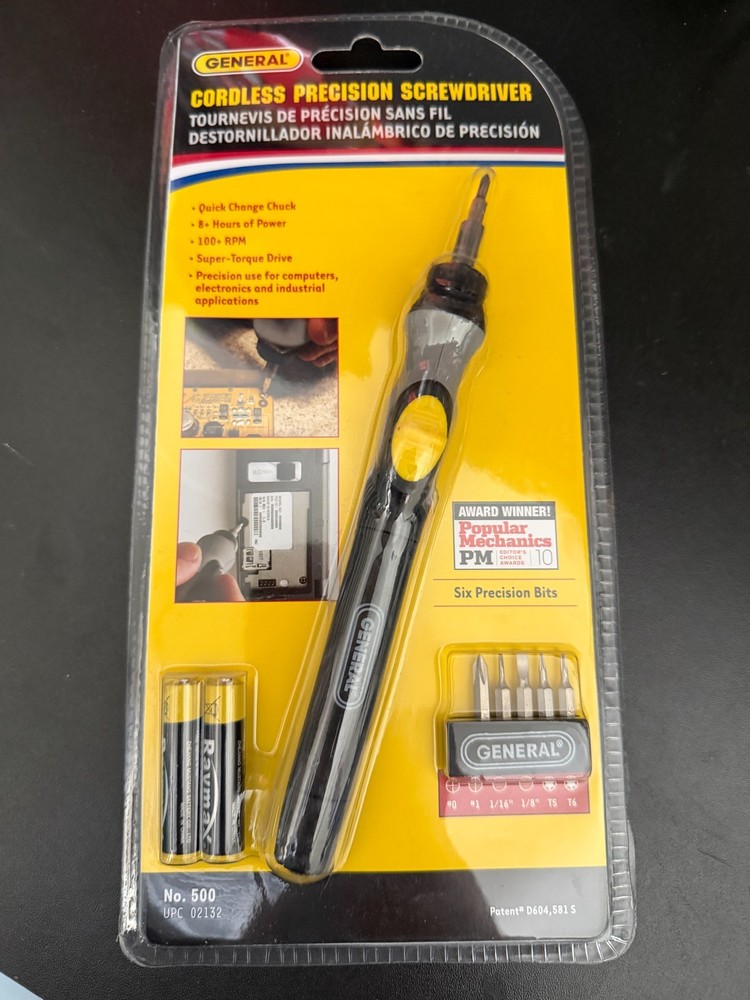 GENERAL Cordless Screwdriver Kit - Model 500 - Includes AAA Batteries & 6 Bits