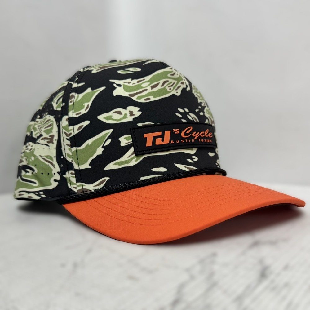 TJ's Cycle Camo Snapback Cap - Black/Green/Orange