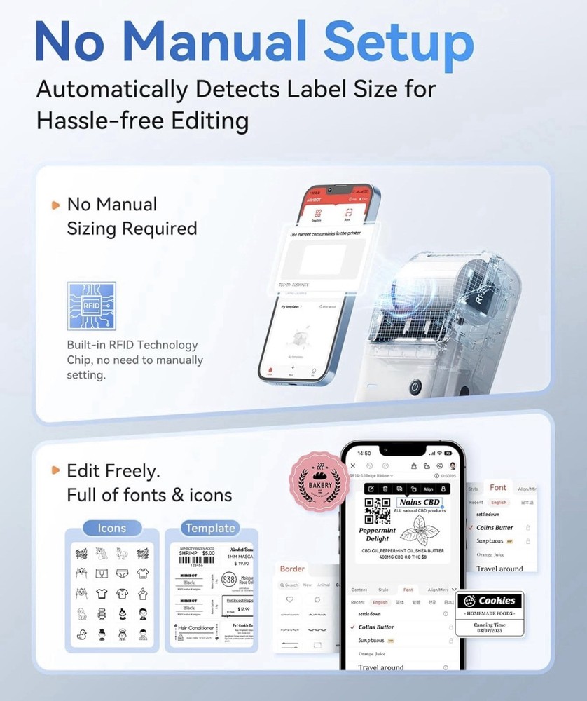 NIIMBOT B1 Label Maker Machine with Tape Portable Bluetooth Thermal Printer Silv
