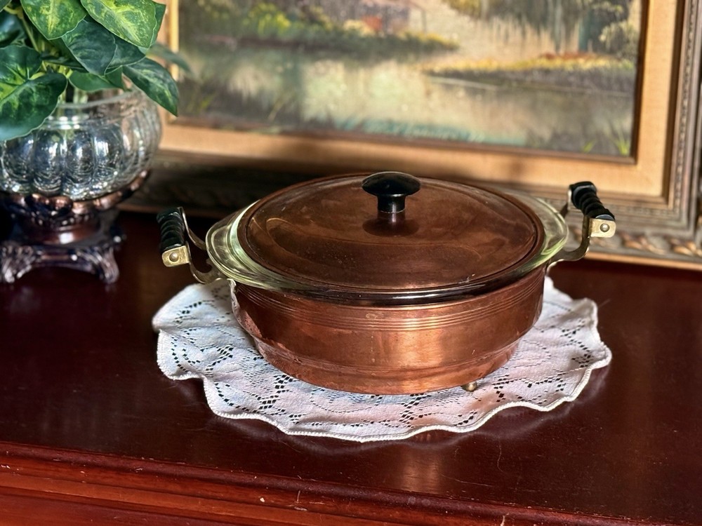 Vintage Coppercraft Guild Chafing Dish w/ Pyrex Insert MCM Server