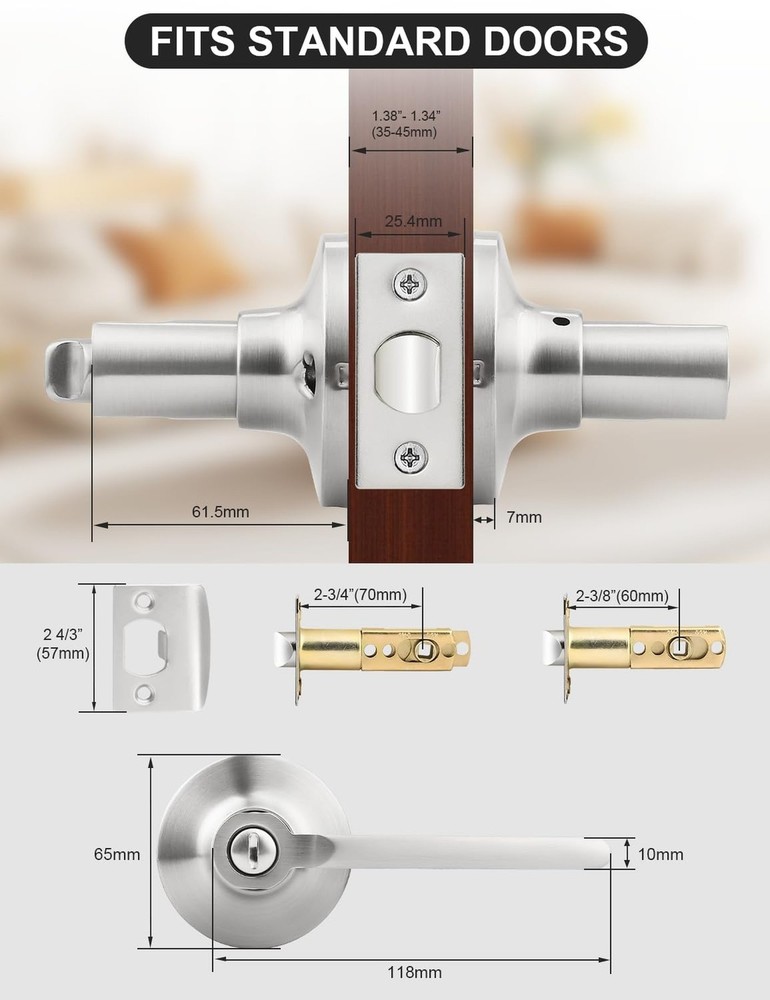 Mengico 6 Pack Privacy Door Handle, Satin Nickel Interior Door Knobs for Bed ...